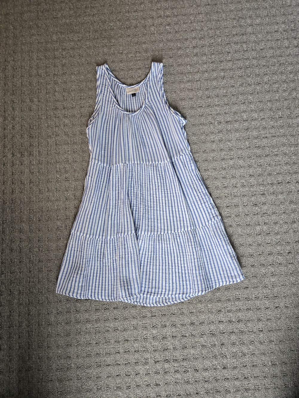 Women's Linen Blue & White Striped Tiered Dress